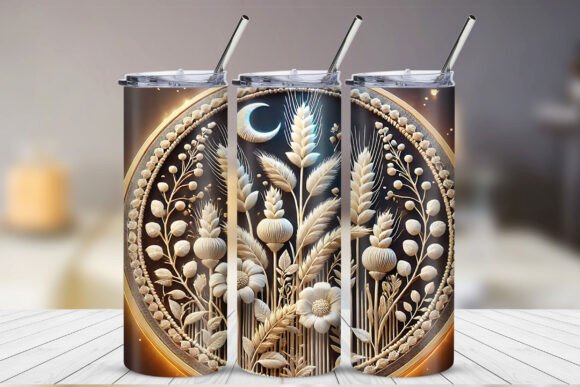 3D Grain Embroidery Tumbler Design Wrap