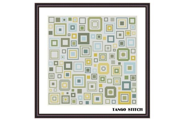 Green Yellow Geometric Cross Stitch Art